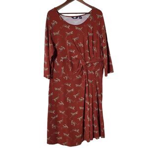 Lands End Stretchy Safari Dress Size 1X Plus Red Animal Print Cheetah Cat Womens